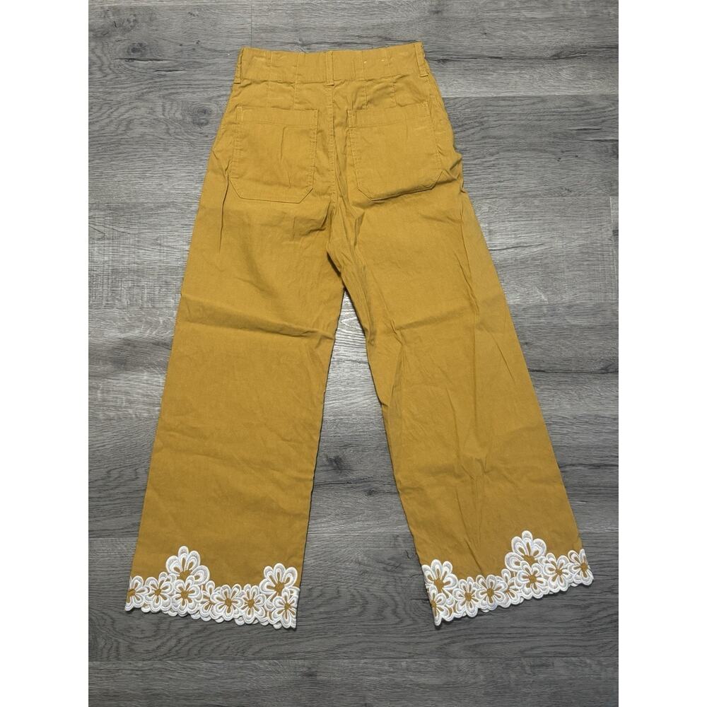 Maeve Colette Pants Floral Embroidered Crop Wide Leg 28 EUC Mustard Gold - Picture 7 of 8
